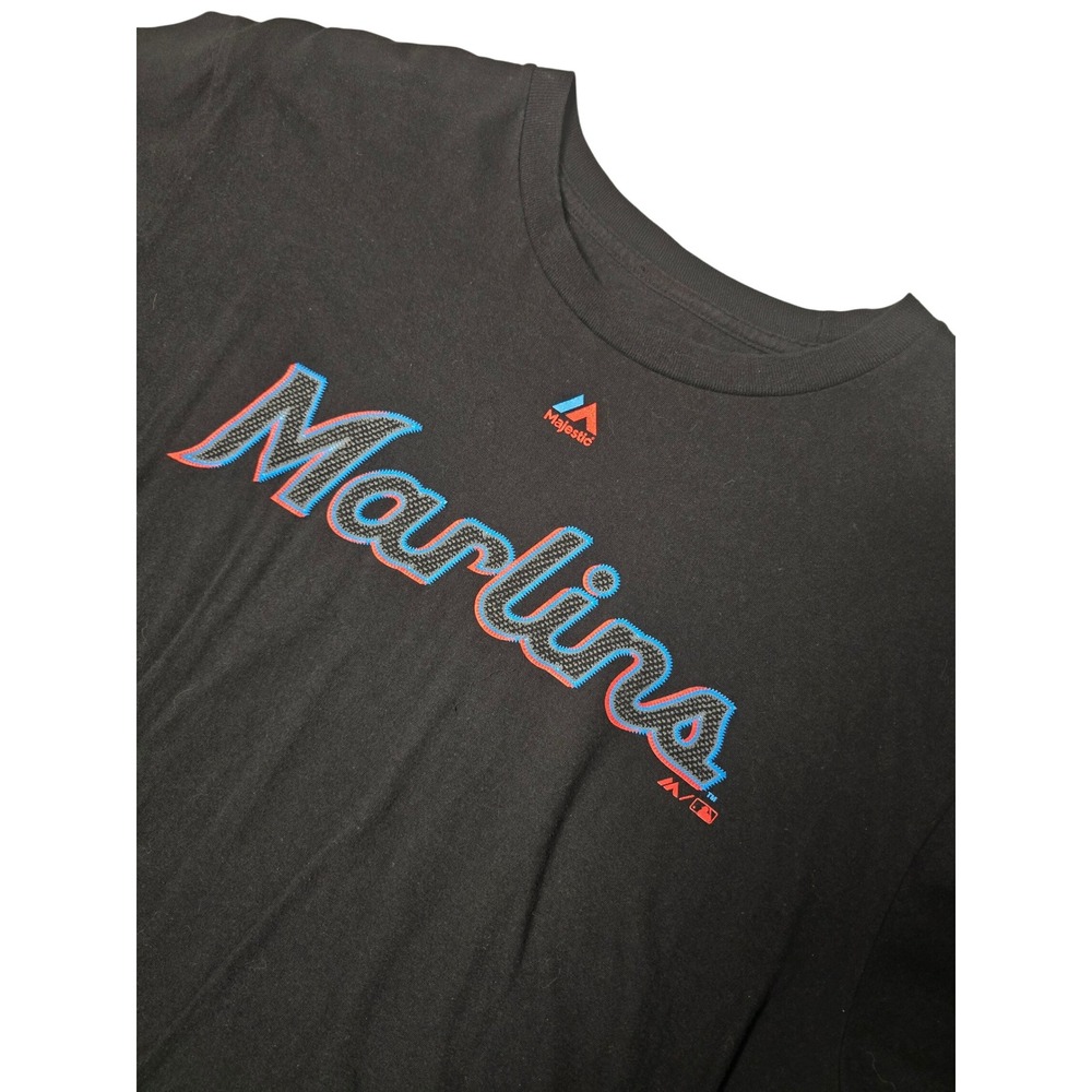 Majestic Miami Marlins MLB Graphic T-Shirt Mens Large Black Short Sleeve EUC